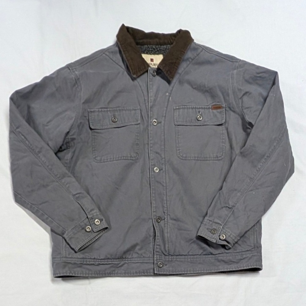 Woolrich Mens Gray Sherpa Lined Canvas Work Jacket Corduroy Collar XXL